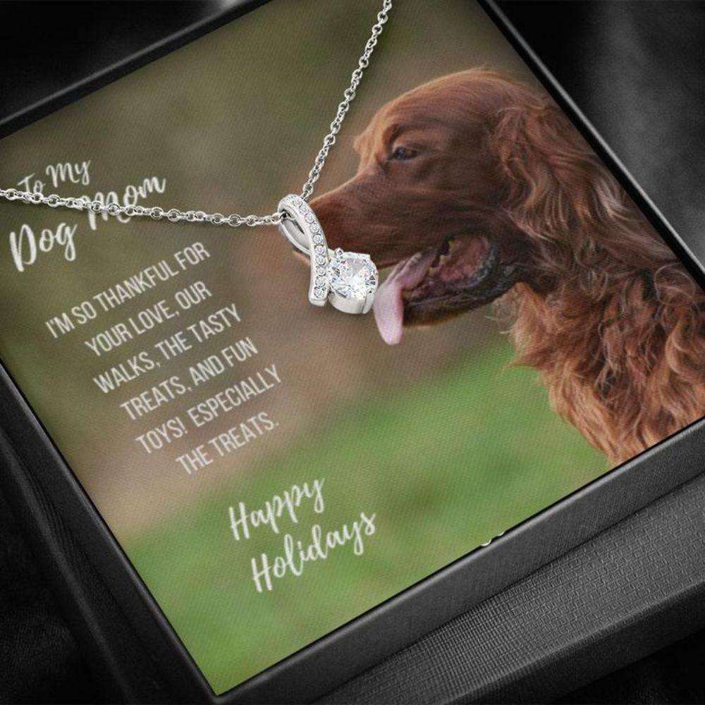 Dog Mom Necklace, Happy Holidays Gift “ Irish Setter Dog Mom Beauty Necklace Gifts for Mother (Mom) Rakva