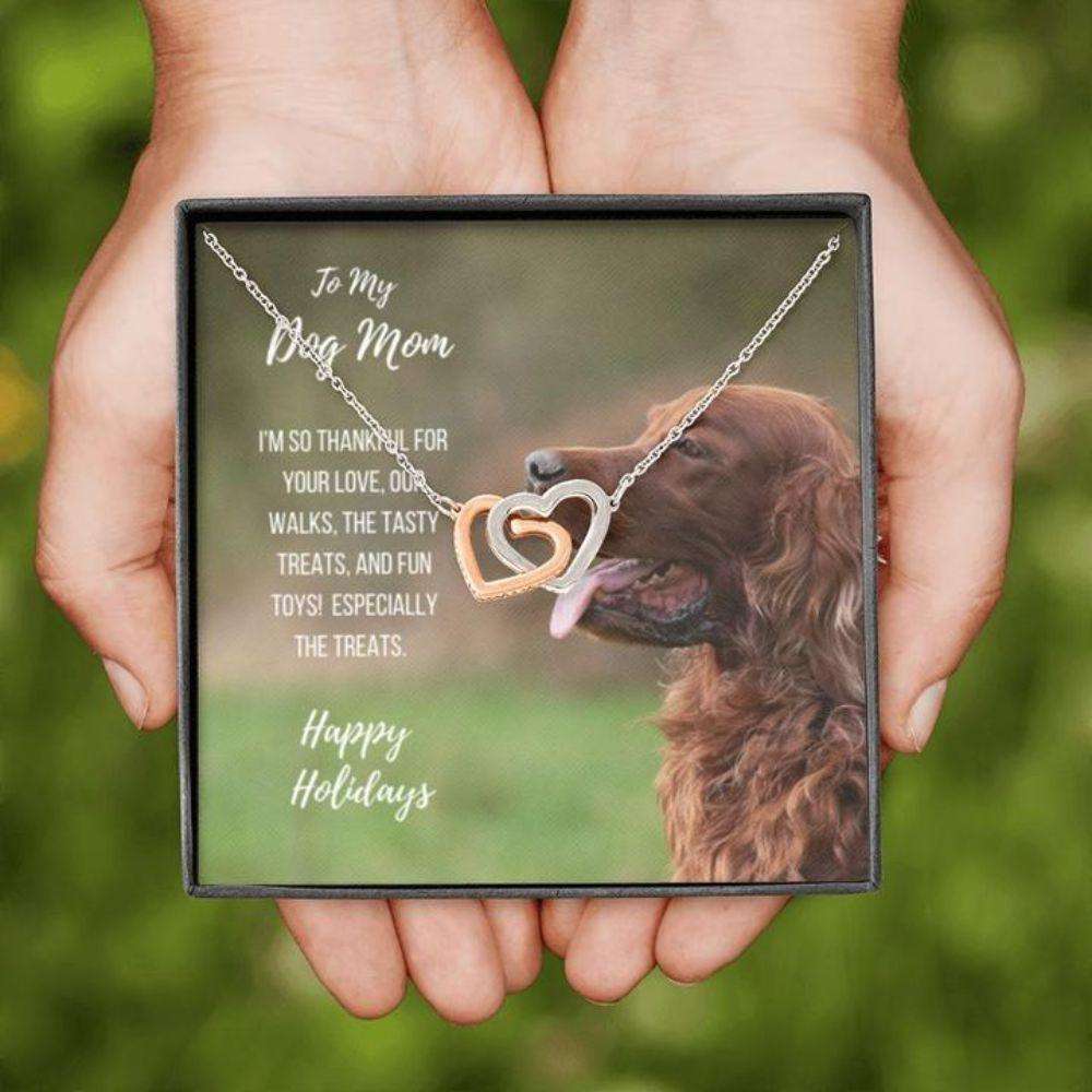 Dog Mom Necklace, Happy Holidays Gift “ Irish Setter Dog Mom Necklace Gifts for Mother (Mom) Rakva