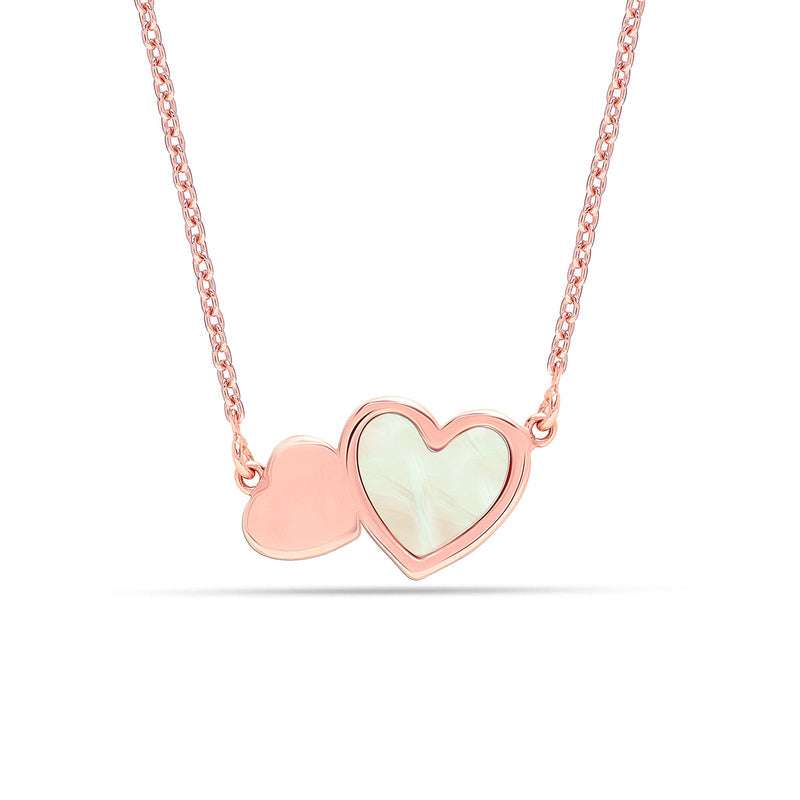 Double Hearts in Bloom: 925 Sterling Silver with Rose Gold-Plated Mother of Pearl Pendant Necklace for Women and Teens For Self Rakva