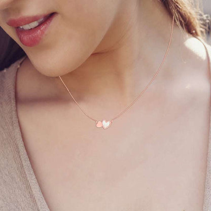 Double Hearts in Bloom: 925 Sterling Silver with Rose Gold-Plated Mother of Pearl Pendant Necklace for Women and Teens For Self Rakva