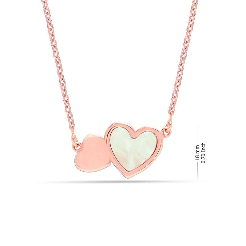 Double Hearts in Bloom: 925 Sterling Silver with Rose Gold-Plated Mother of Pearl Pendant Necklace for Women and Teens For Self Rakva