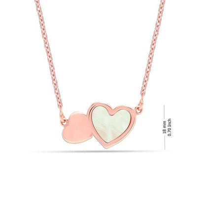 Double Hearts in Bloom: 925 Sterling Silver with Rose Gold-Plated Mother of Pearl Pendant Necklace for Women and Teens For Self Rakva