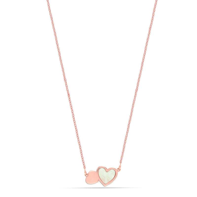 Double Hearts in Bloom: 925 Sterling Silver with Rose Gold-Plated Mother of Pearl Pendant Necklace for Women and Teens For Self Rakva