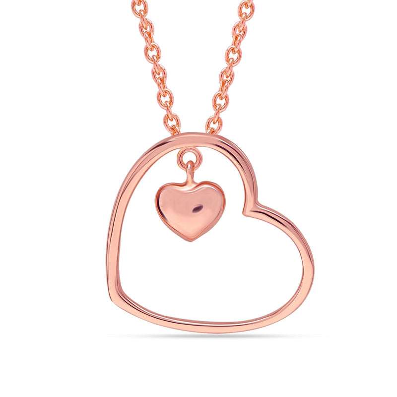 Dual Love: 925 Sterling Silver 14K Rose Gold Plated Double Heart Pendant Necklace - Romantic Charm for Women and Teens For Self Rakva