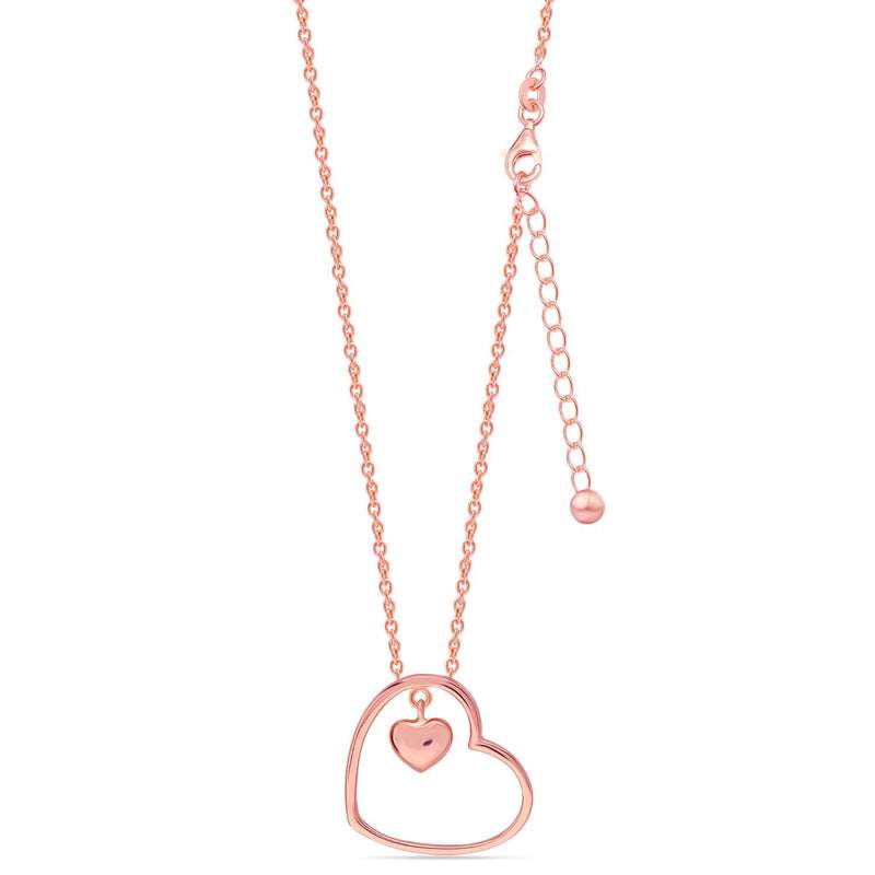 Dual Love: 925 Sterling Silver 14K Rose Gold Plated Double Heart Pendant Necklace - Romantic Charm for Women and Teens For Self Rakva