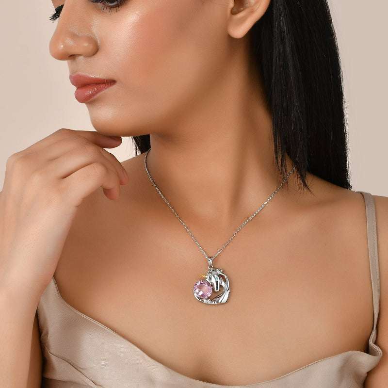 Enchanted Unicorn: Swarovski Crystal Unicorn Necklace - Pure Silver Pendant Set For Self Rakva