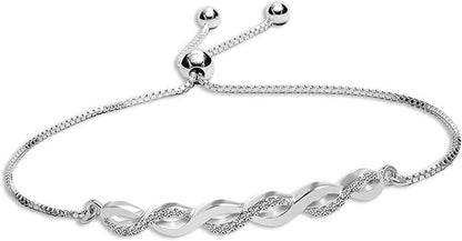 Eternal Sparkle: 925 Sterling Silver Infinity Twisted Zirconia Adjustable Bolo Bracelet for Women For Self Rakva