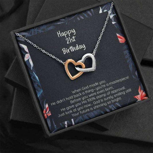 Friend Necklace, 21St Birthday God Made A Masterpiece With You, Cz Connected Hearts Necklace Gifts For Friend Rakva