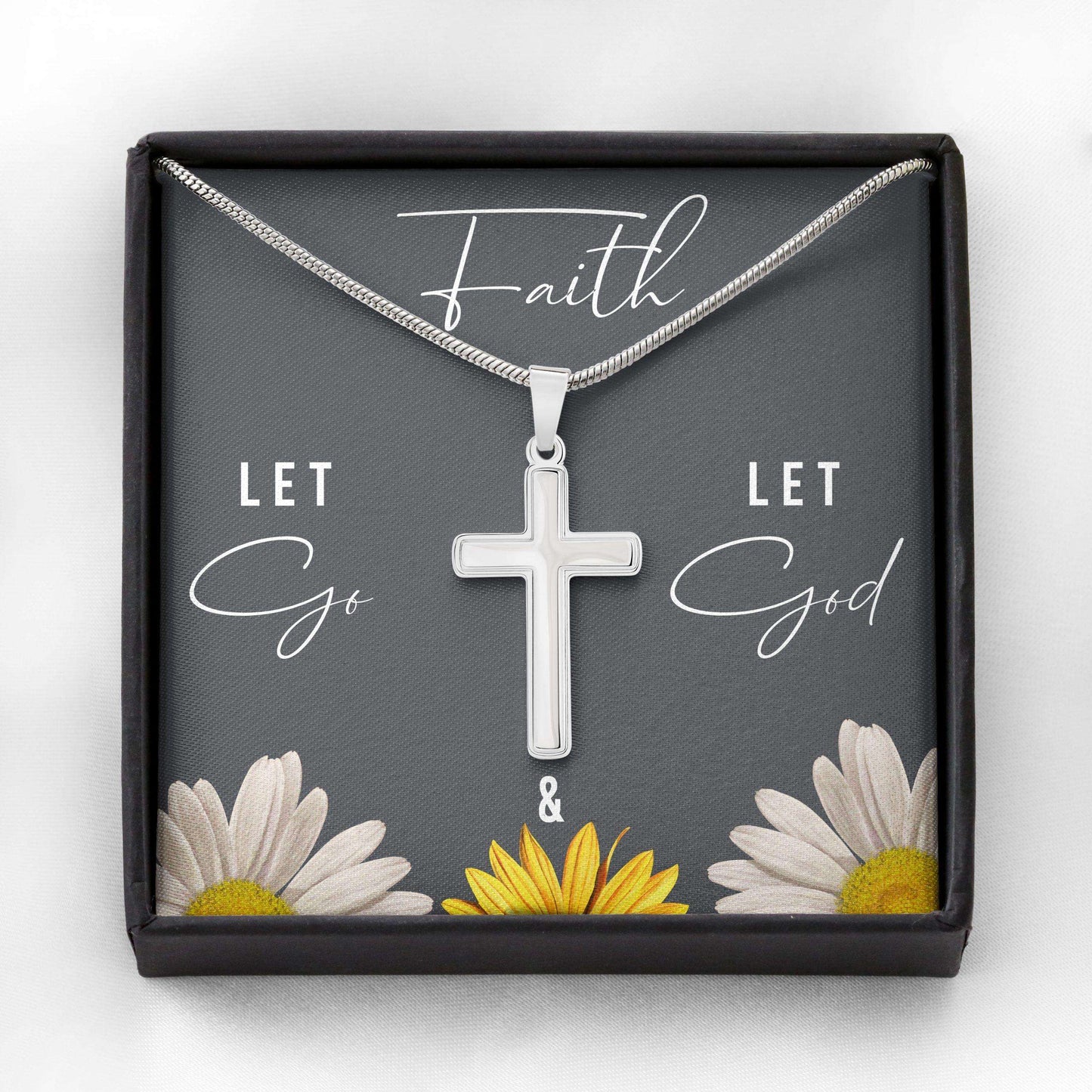 Friend Necklace, Faith Let Go & Let God Artisan Crafted Cross Necklace Gifts For Friend Rakva