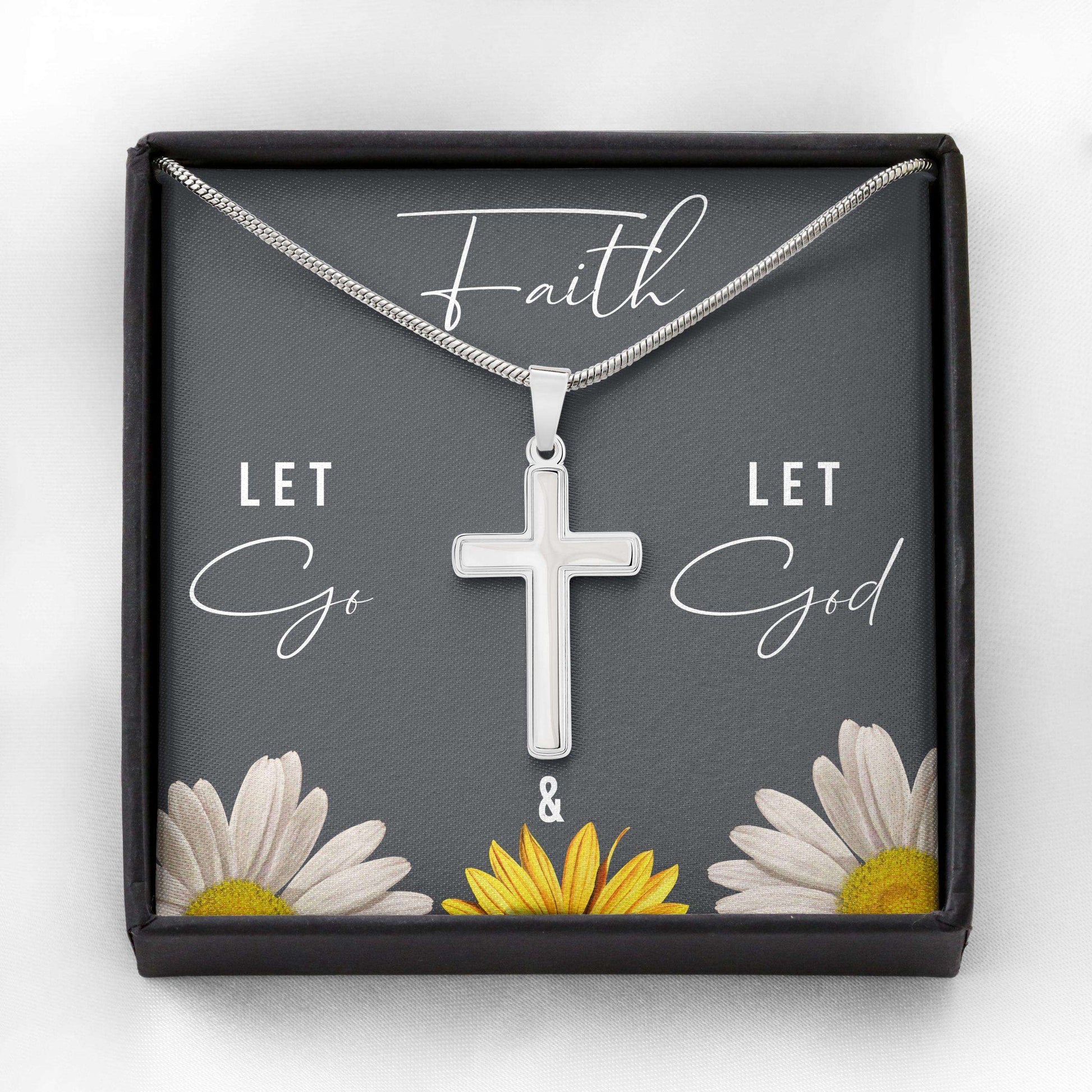 Friend Necklace, Faith Let Go & Let God Artisan Crafted Cross Necklace Gifts For Friend Rakva