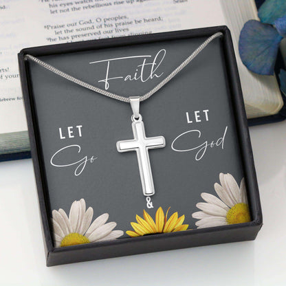 Friend Necklace, Faith Let Go & Let God Artisan Crafted Cross Necklace Gifts For Friend Rakva