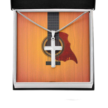 Friend Necklace, Gift For Music Lover Acoustic Guitar Picture, Guitar Message Card Cross Necklace Gifts For Friend Rakva