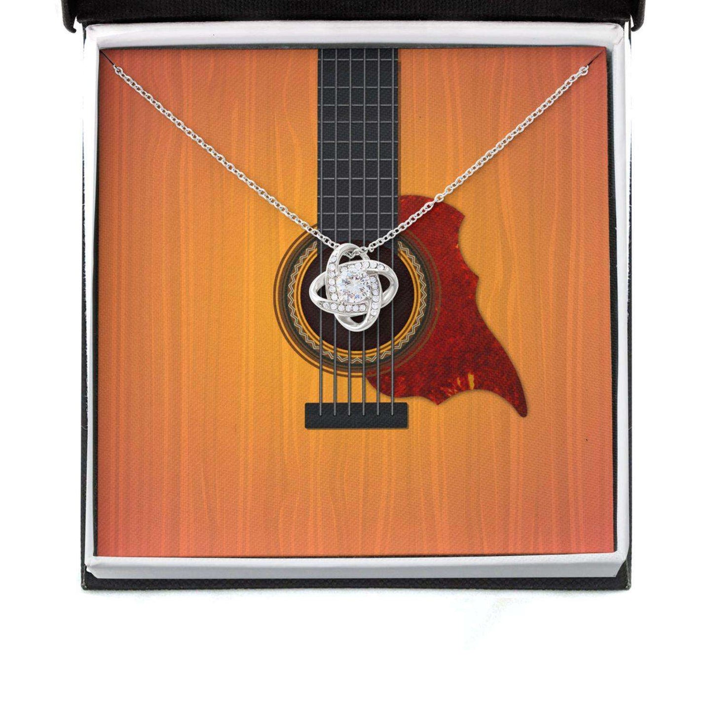 Friend Necklace, Gift For Music Lover Acoustic Guitar Picture, Guitar Message Card Love Knot Necklace Gifts For Friend Rakva