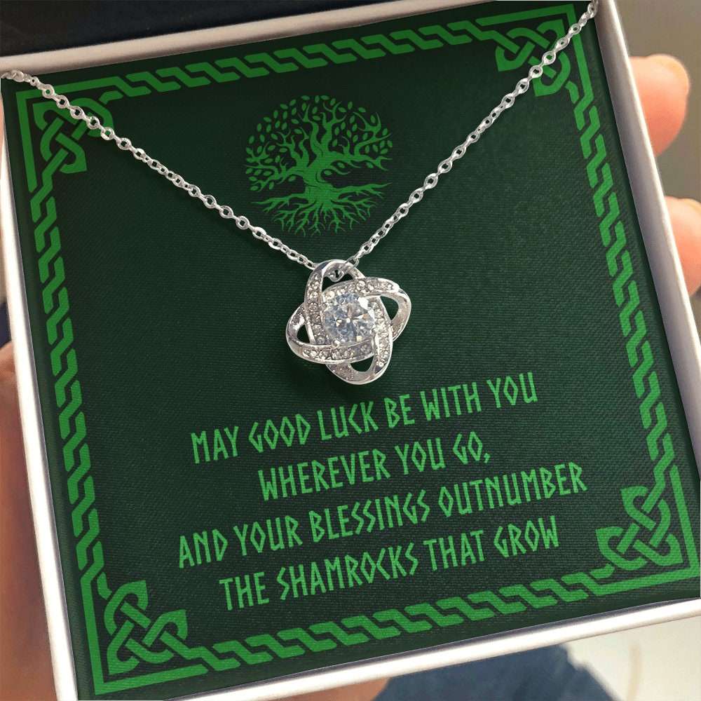 Friend Necklace, May Good Luck Be With You Travel Moving Away Irish Blessing Knot Necklace Friendship Day Rakva