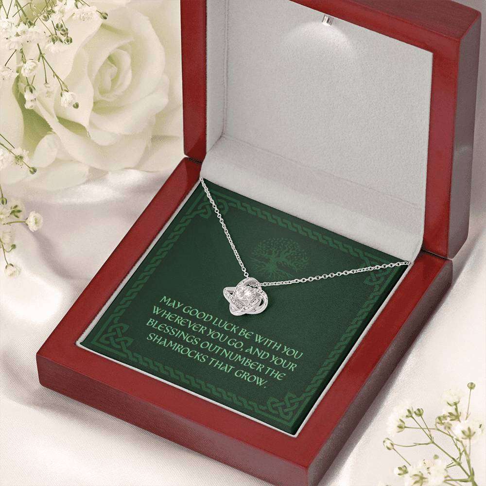 Friend Necklace, May Good Luck Be With You “ Travel Moving Away Irish Blessing Love Knot Necklace Friendship Day Rakva