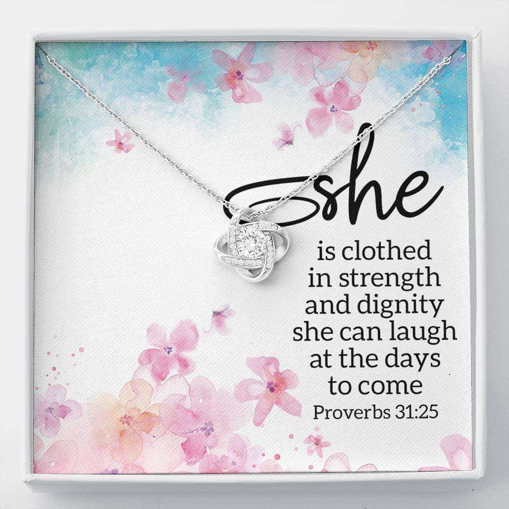 Friend Necklace, She Is Clothed In Strength Love Knot Necklace Gifts For Friend Rakva