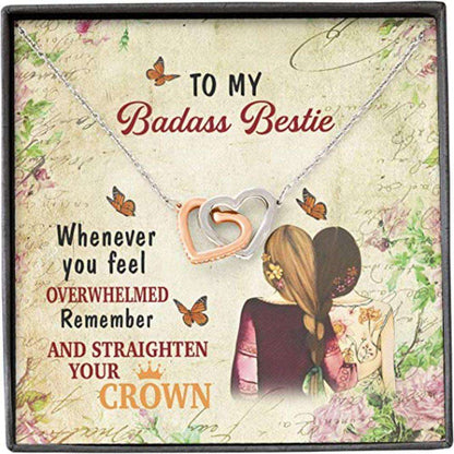 Friend Necklace, To My Badass Bestie Butterfly Flower Overwhelmed Straighten Crown Necklace For Karwa Chauth Rakva