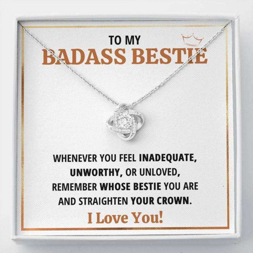 Friend Necklace, To My Badass Bestie Crown Love Knot Necklace Best Friend Sister Gift Gifts For Friend Rakva