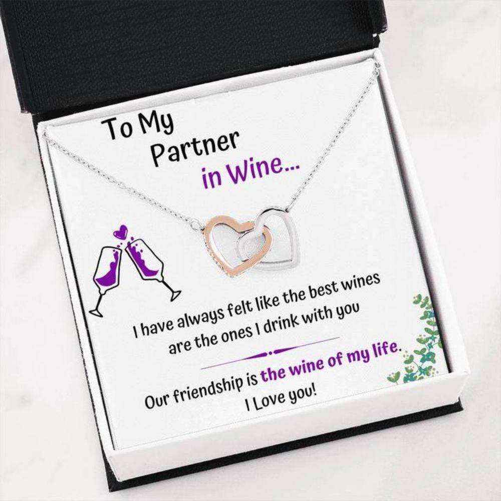 Friend Necklace, To My Partner In Wine Interlocking Necklace With Message Card Gift Box For Karwa Chauth Rakva