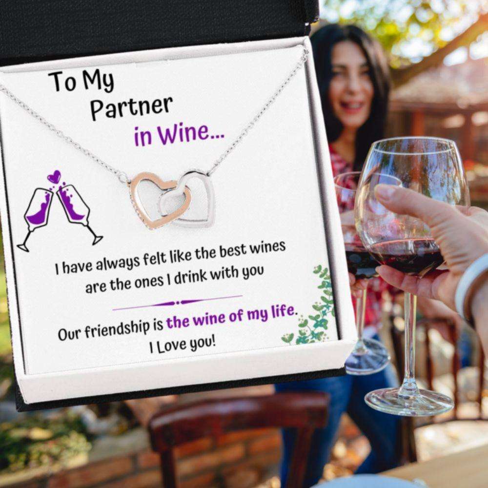 Friend Necklace, To My Partner In Wine Interlocking Necklace With Message Card Gift Box For Karwa Chauth Rakva