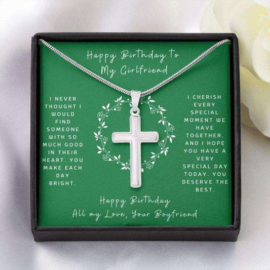 Girlfriend Necklace, Cross Necklace Gift To Girlfriend “ Happy Birthday “ Deserve The Best “ Gift Necklace Message Card Gifts For Friend Rakva