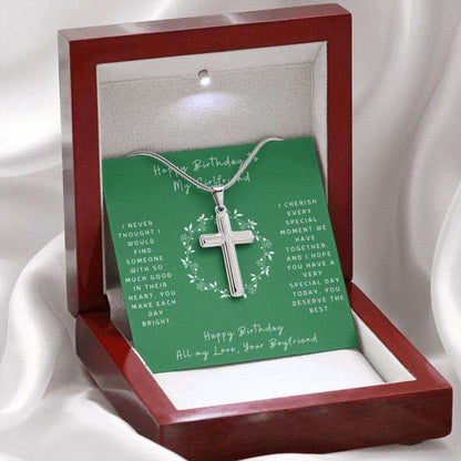 Girlfriend Necklace, Cross Necklace Gift To Girlfriend “ Happy Birthday “ Deserve The Best “ Gift Necklace Message Card Gifts For Friend Rakva