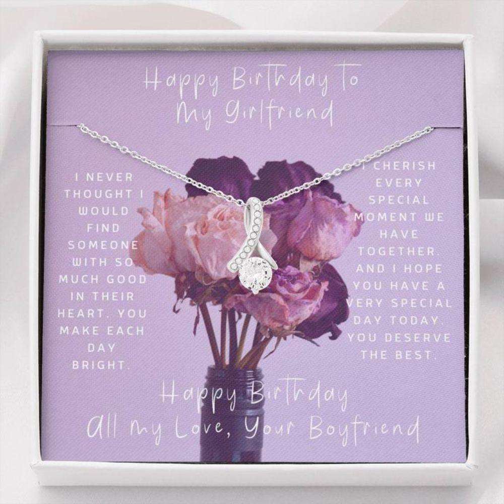 Girlfriend Necklace, Gift To My Girlfriend “ Gift Necklace Message Card Birthday Necklace To Girlfriend “ Purple Flowers Gifts For Friend Rakva