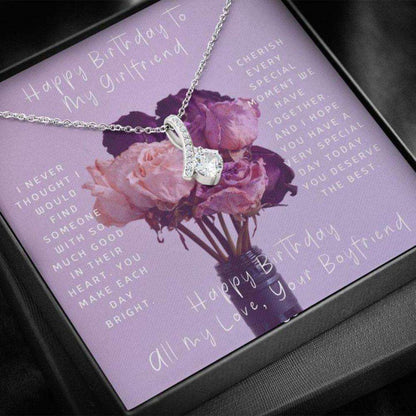 Girlfriend Necklace, Gift To My Girlfriend “ Gift Necklace Message Card Birthday Necklace To Girlfriend “ Purple Flowers Gifts For Friend Rakva