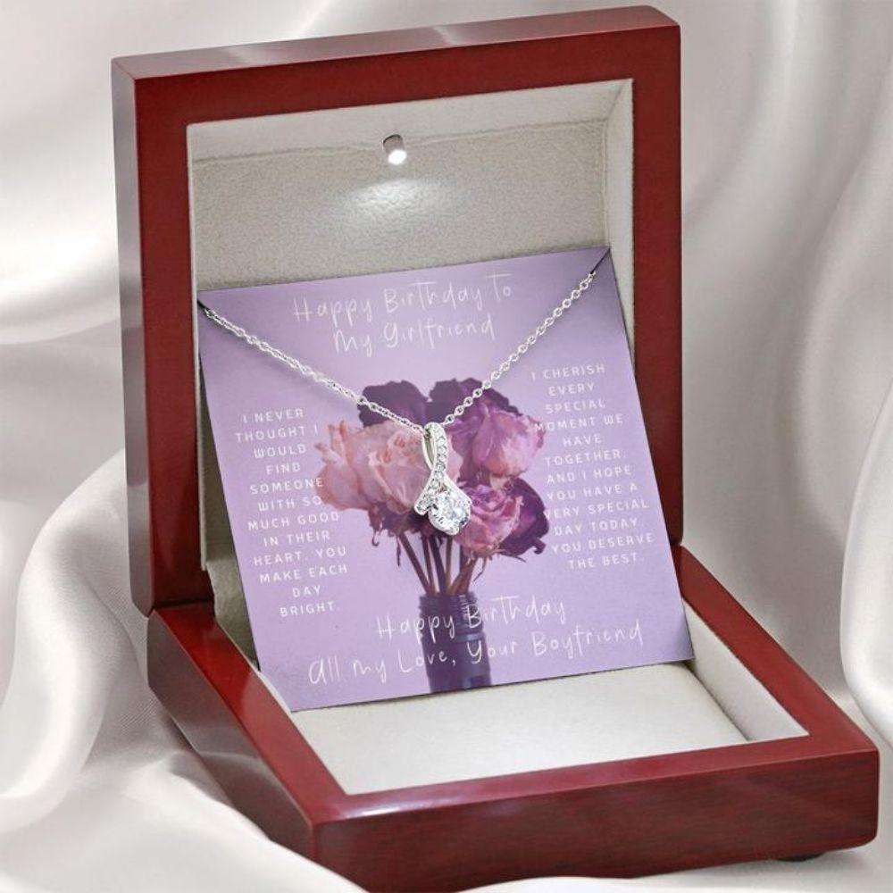 Girlfriend Necklace, Gift To My Girlfriend “ Gift Necklace Message Card Birthday Necklace To Girlfriend “ Purple Flowers Gifts For Friend Rakva