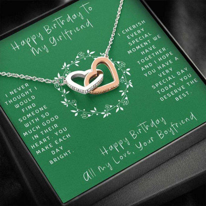 Girlfriend Necklace, Gift To My Girlfriend “ Happy Birthday To Girlfriend “ Green “ Interlocking Hearts Gifts For Friend Rakva