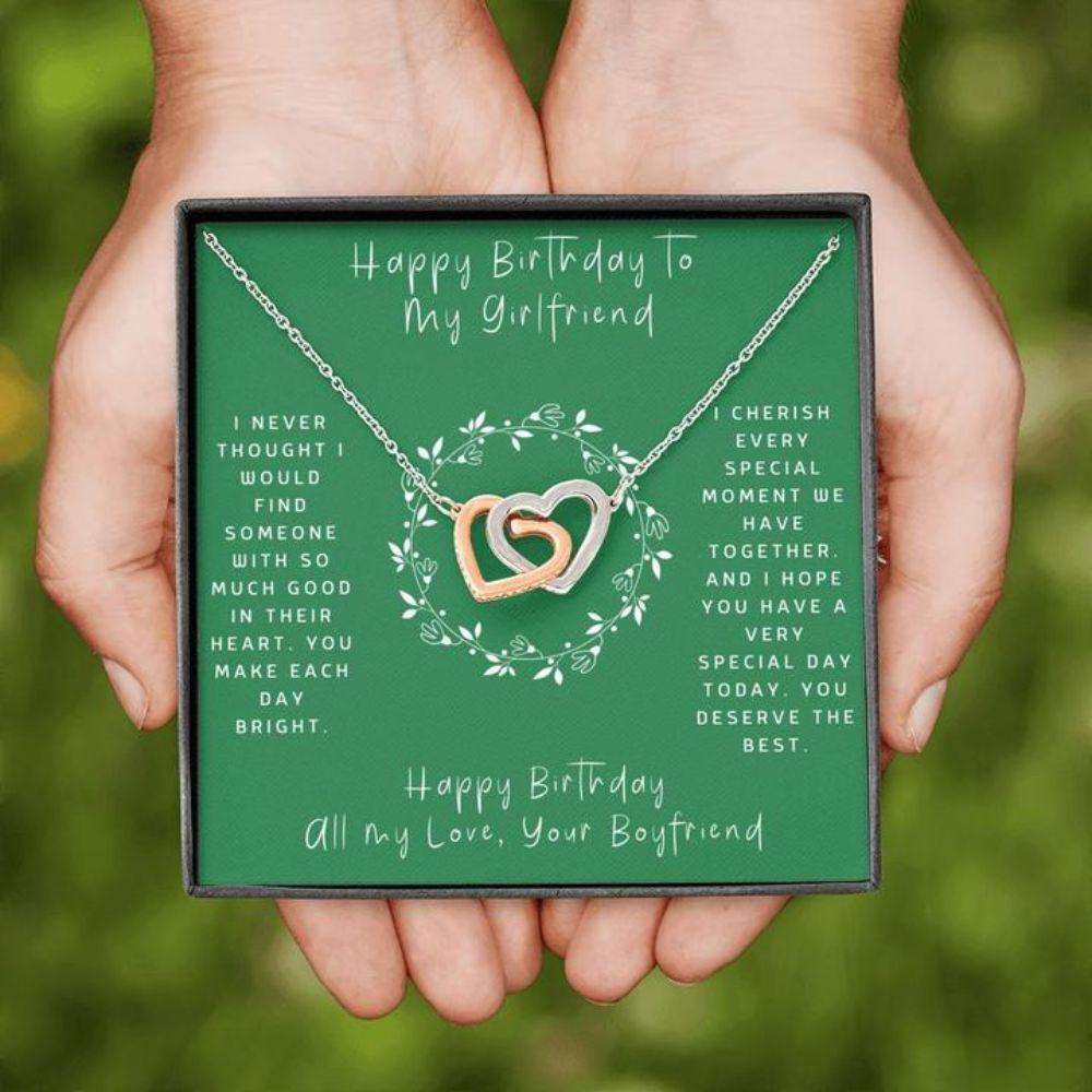 Girlfriend Necklace, Gift To My Girlfriend “ Happy Birthday To Girlfriend “ Green “ Interlocking Hearts Gifts For Friend Rakva