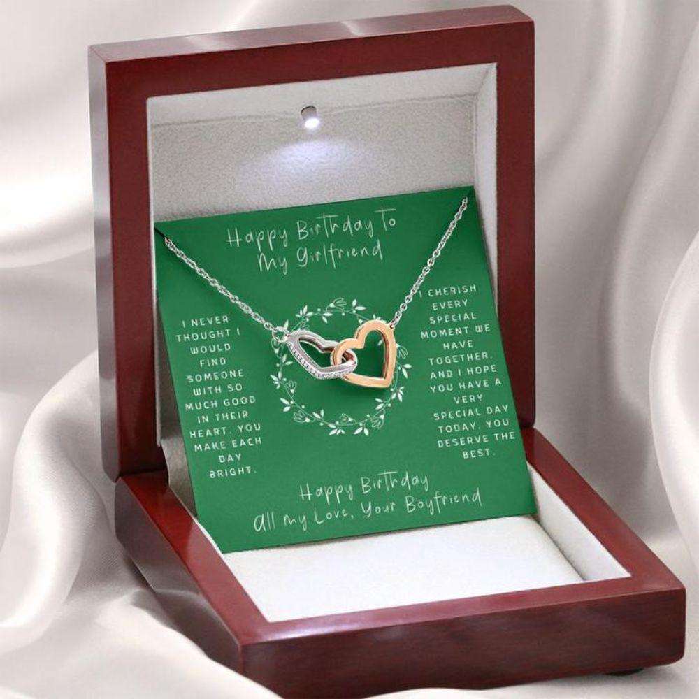 Girlfriend Necklace, Gift To My Girlfriend “ Happy Birthday To Girlfriend “ Green “ Interlocking Hearts Gifts For Friend Rakva