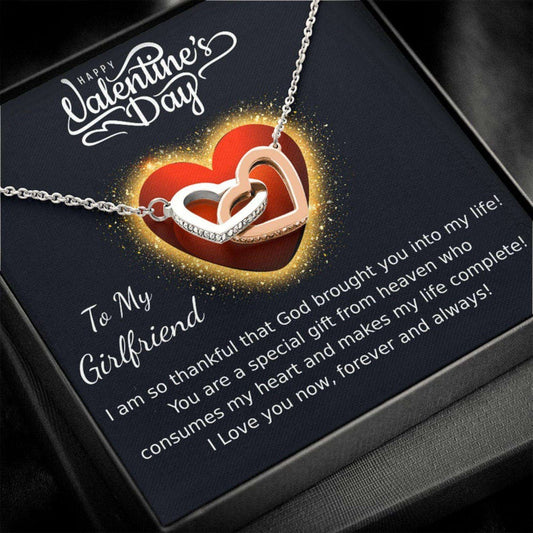 Girlfriend Necklace, Happy Valentines Day Necklace For My Girlfriend, Interlocking Hearts Necklace For Girlfriend, Faith Based Gifts For Friend Rakva