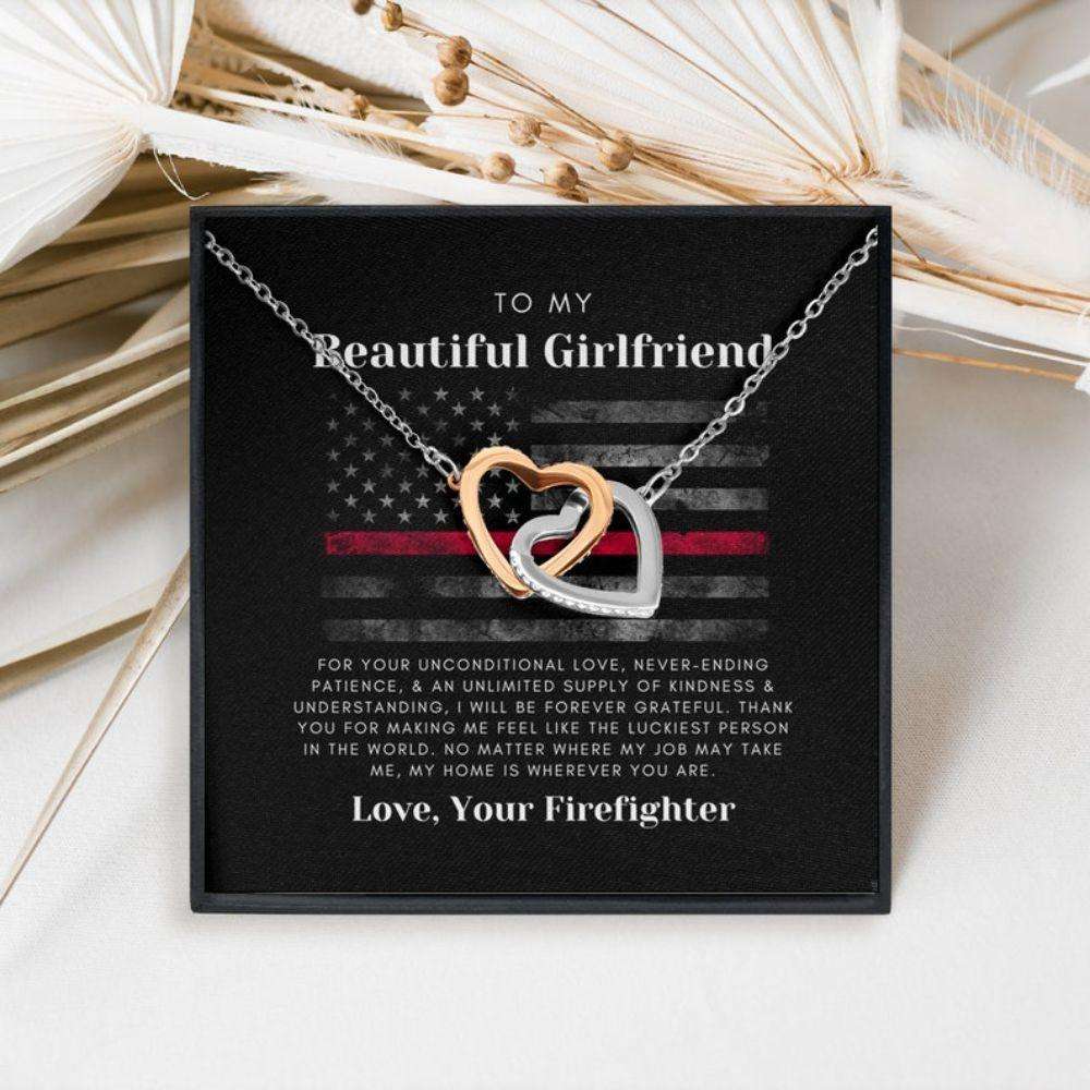 Girlfriend Necklace, Hearts Cz Necklace For Firefighter Girlfriend, Fire Fighter Girlfriend Birthday Christmas Necklace Gifts For Friend Rakva