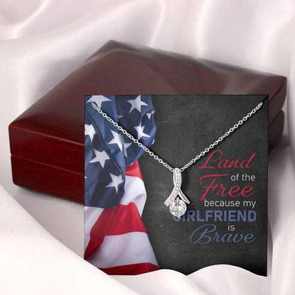 Girlfriend Necklace, Land Of The Free Because My Girlfriend Is Brave “ Military Beauty Necklace Gifts For Friend Rakva