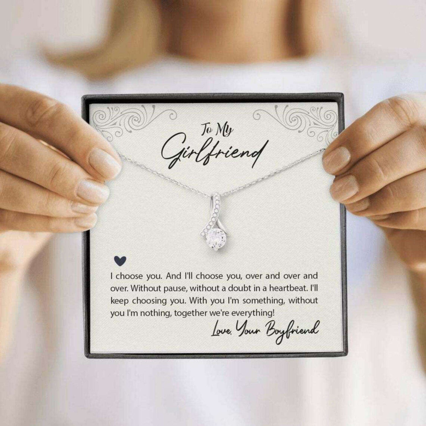 Girlfriend Necklace, Necklace With Message Card & Box To My Girlfriend “ I Choose You “ Valentine’S Day Necklace Gifts For Friend Rakva