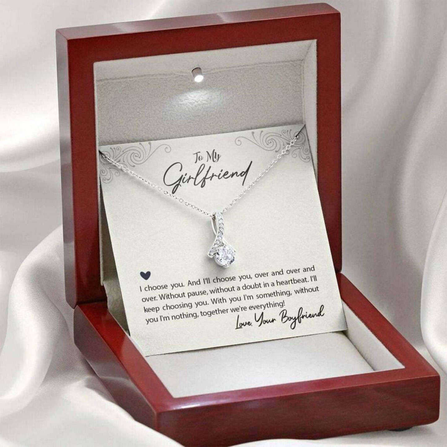 Girlfriend Necklace, Necklace With Message Card & Box To My Girlfriend “ I Choose You “ Valentine’S Day Necklace Gifts For Friend Rakva