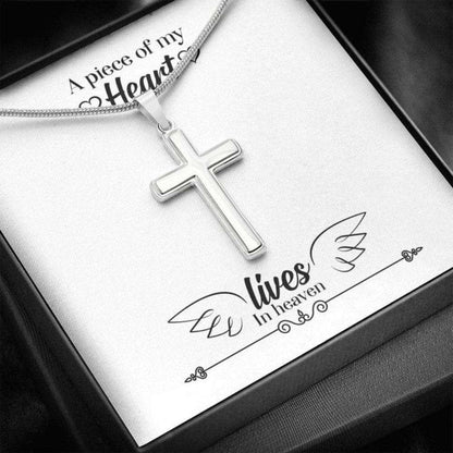 Girlfriend Necklace, Piece Of My Heart Lives In Heaver “ Forever Faithful Cross Necklace “ Gift Necklace Message Card Gifts For Friend Rakva