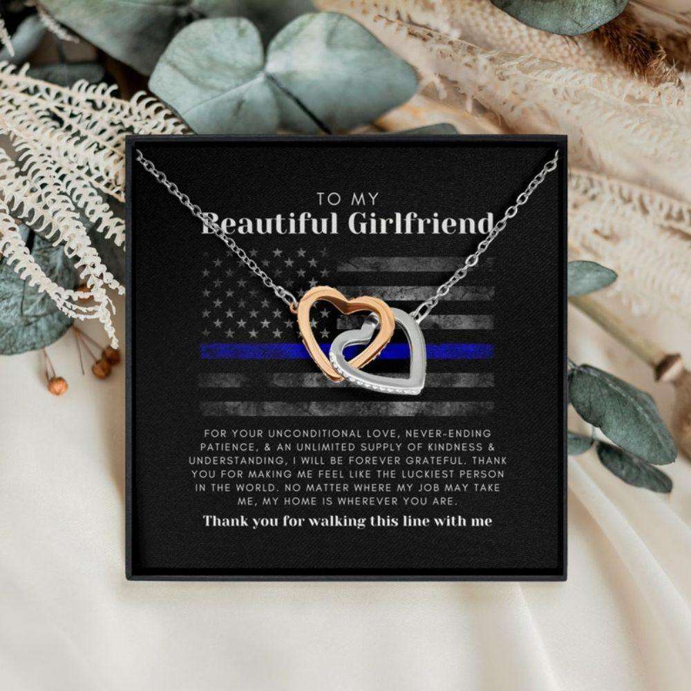 Girlfriend Necklace, Police Girlfriend Gift: Two Hearts Necklace, Gift For Sheriff, Cop, Leo Gifts For Friend Rakva