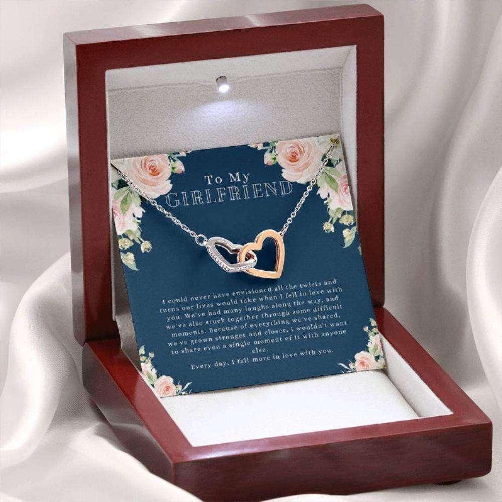 Girlfriend Necklace: Romantic Gift For Girlfriend, Meaningful Necklace Gift For Girlfriend, Girlfriend Anniversary Two Hearts Necklace Gift For Bride Rakva