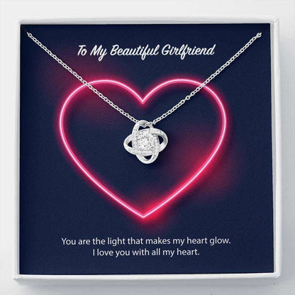 Girlfriend Necklace, To My Beautiful Girlfriend Neon Heart Love Knot Necklace Gift For Bride Rakva