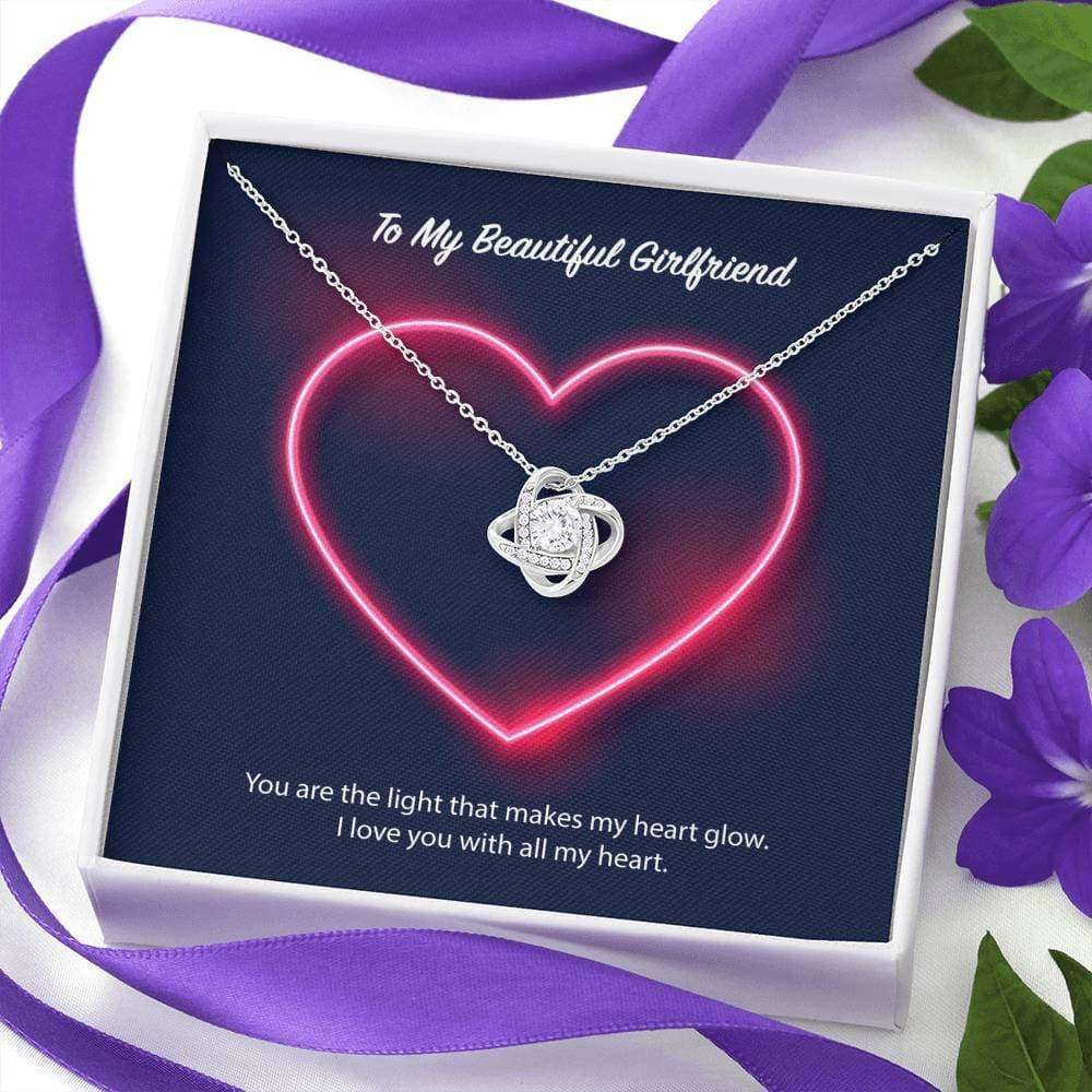 Girlfriend Necklace, To My Beautiful Girlfriend Neon Heart Love Knot Necklace Gift For Bride Rakva