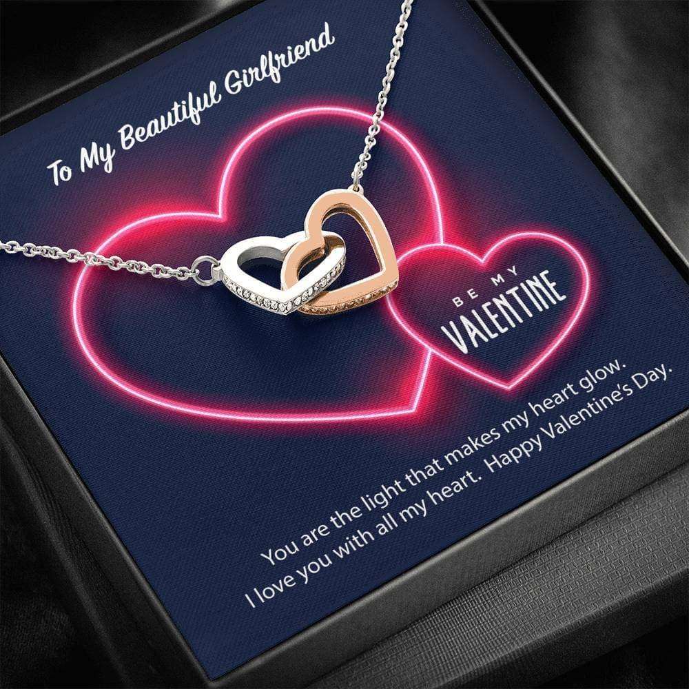 Girlfriend Necklace, To My Girlfriend Be My Valentine Interlocking Hearts Necklace Gift For Bride Rakva