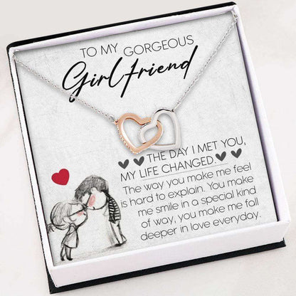 Girlfriend Necklace, To My Gorgeous Girlfriend Necklace “ Interlocking Hearts Necklace With Gift Box For Karwa Chauth Rakva