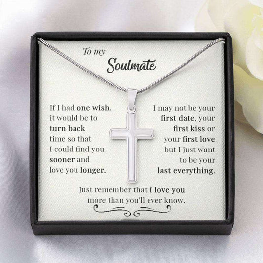 Girlfriend Necklace, To My Soulmate Jewelry For Men, Cross Pendant Necklace For Him, 14K White Gold Cross Pendant Necklace For Men Gifts For Friend Rakva