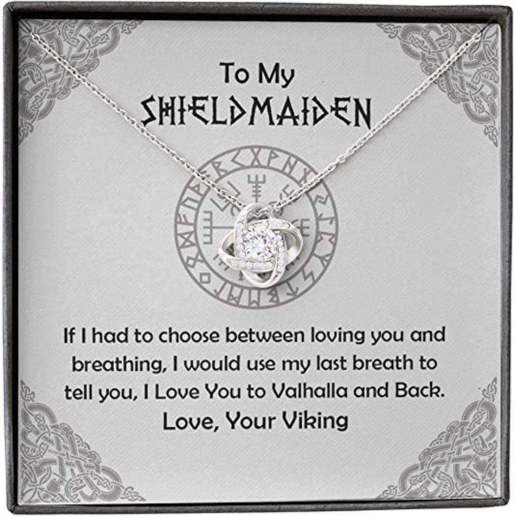 Girlfriend Necklace, Wife Necklace, My Shield Maiden Necklace Breath Love You To Valhalla And Back Viking Alluring Necklace Gifts for Mother (Mom) Rakva