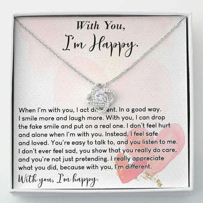 Girlfriend Necklace, Wife Necklace, Necklace Gift For Her “ With You I’M Happy Message For Karwa Chauth Rakva