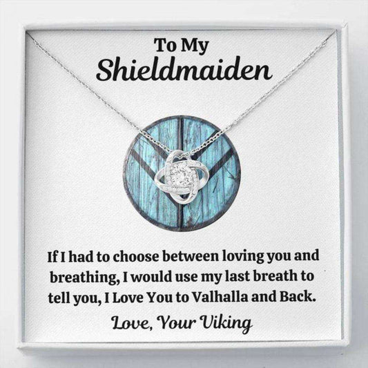 Girlfriend Necklace, Wife Necklace, To My Shieldmaiden Breathing “ Blue Love Knot Necklace Gift For Karwa Chauth Rakva