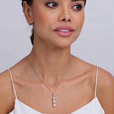 Glamorous Grace: 925 Sterling Silver Hanging Pearl with CZ Bar Necklace - A Dazzling Choice for Women and Girls For Self Rakva