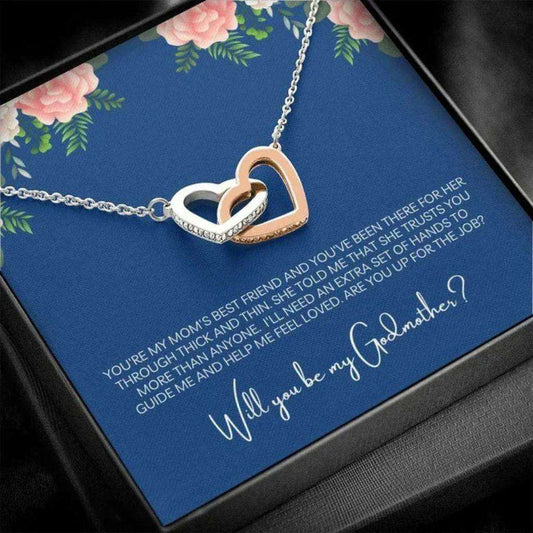 Godmother Necklace, Godmother Proposal Gift Box, Cz Interlocked Hearts Necklace, Godmother Gift, Baptism, Best Friend Godparent Proposal Gifts For Godmother/ Godfather Rakva